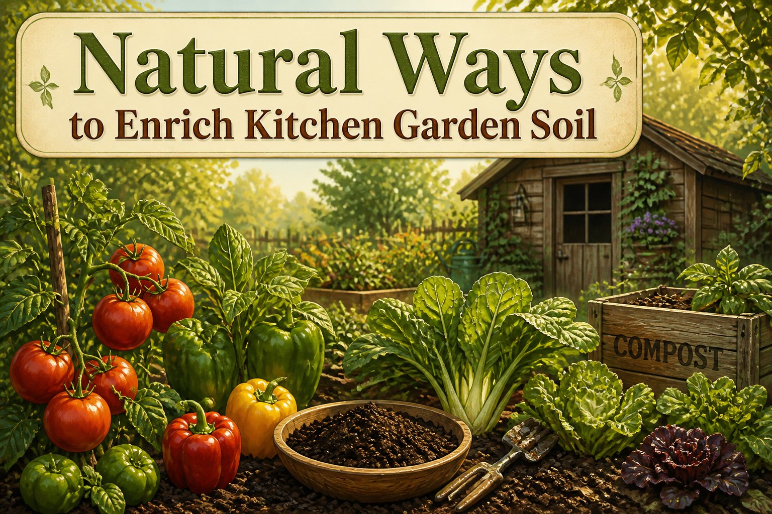 A vibrant kitchen garden showing healthy plants and rich soil.