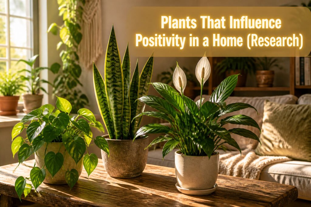 Various indoor plants known for promoting positive energy in homes.